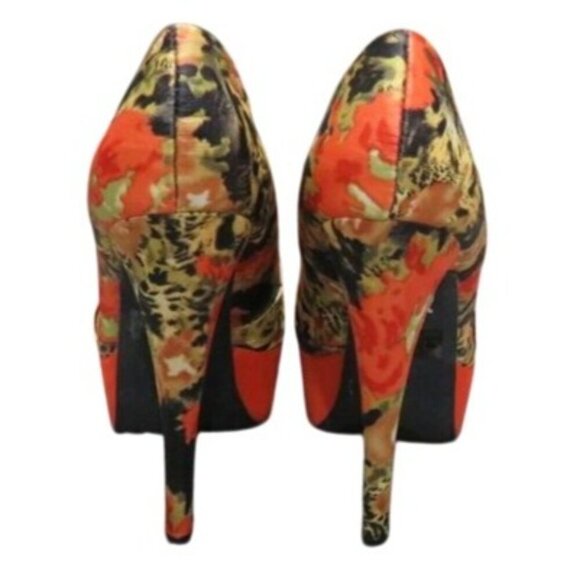 Qupid Penelope Orange Multi Suede Leather Peep Toe Platform Heels Stilettos - Picture 4 of 15